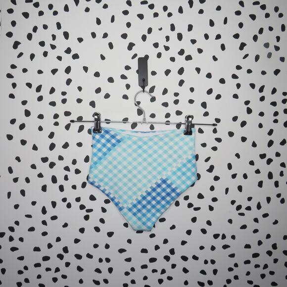 L*Space Portia Blue Picnic Plaid High Waist Bikini Swim Bottoms - Picture 4 of 8